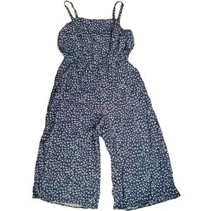 Gap size small petite spaghetti strap navy blue & white floral capri jumper EUC